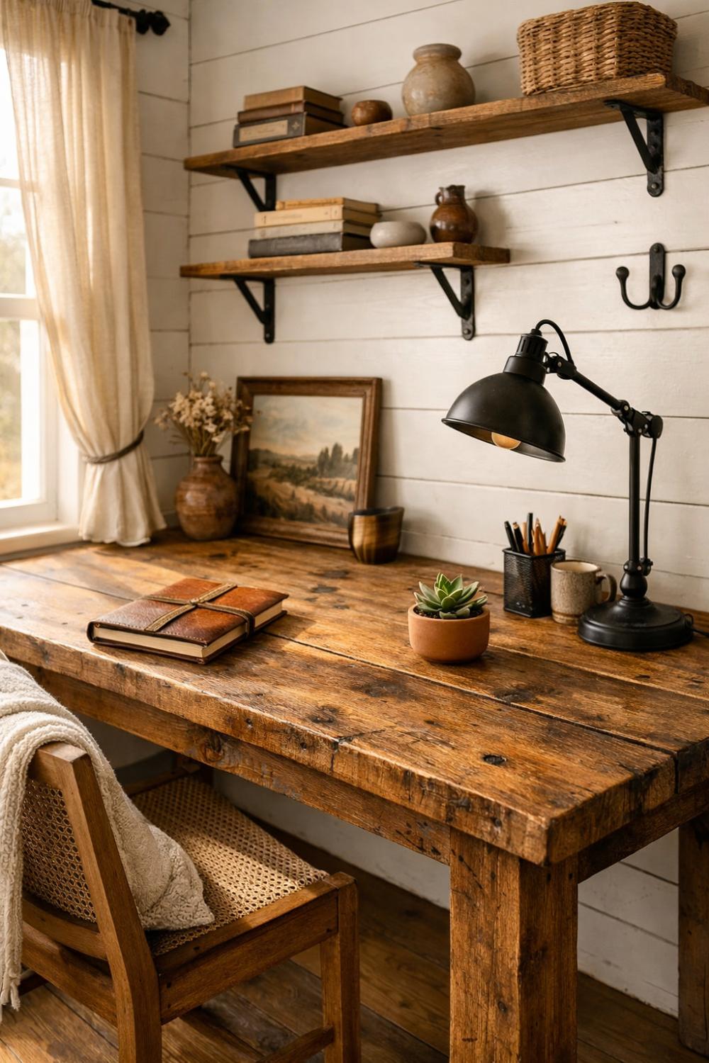 Rustic Reclaimed Wood Desk Farmhouse Office