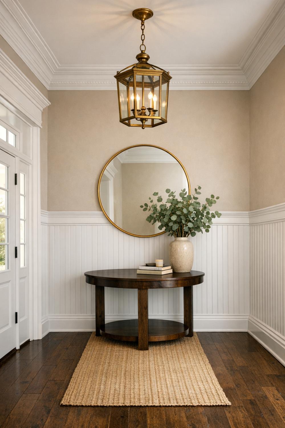 Tall Beadboard Wainscoting Entryway With Crown Molding