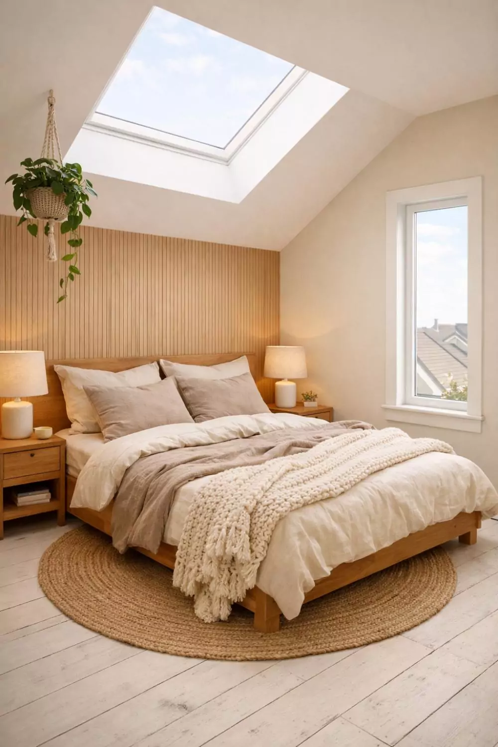 Terrace House Bedroom With Skylight And Neutral Tones