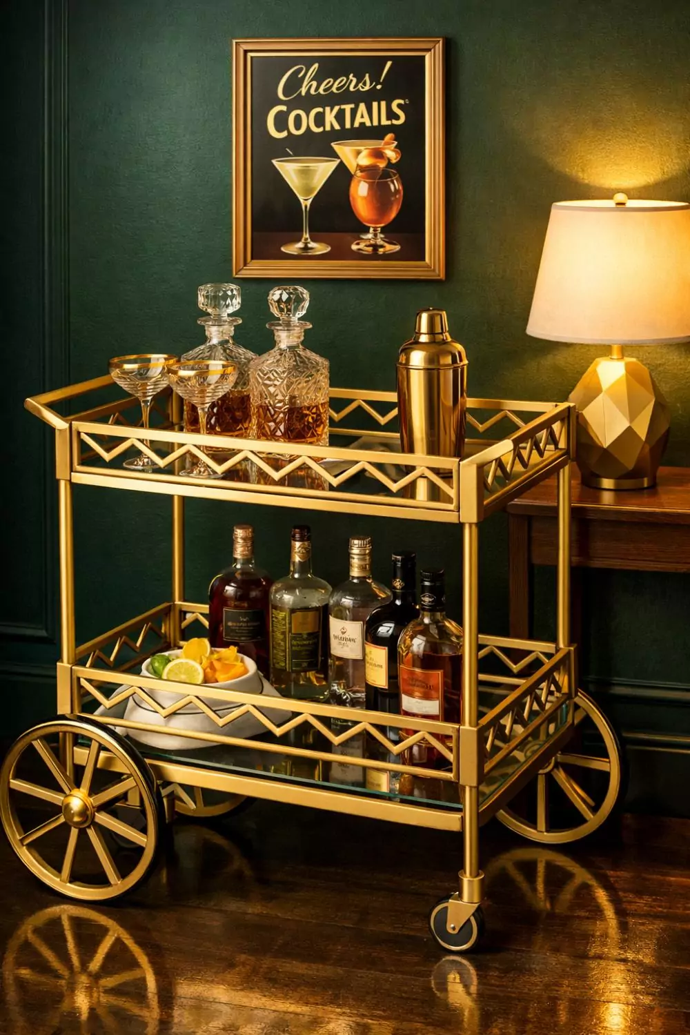Art Deco Bar Cart With Gold Accents