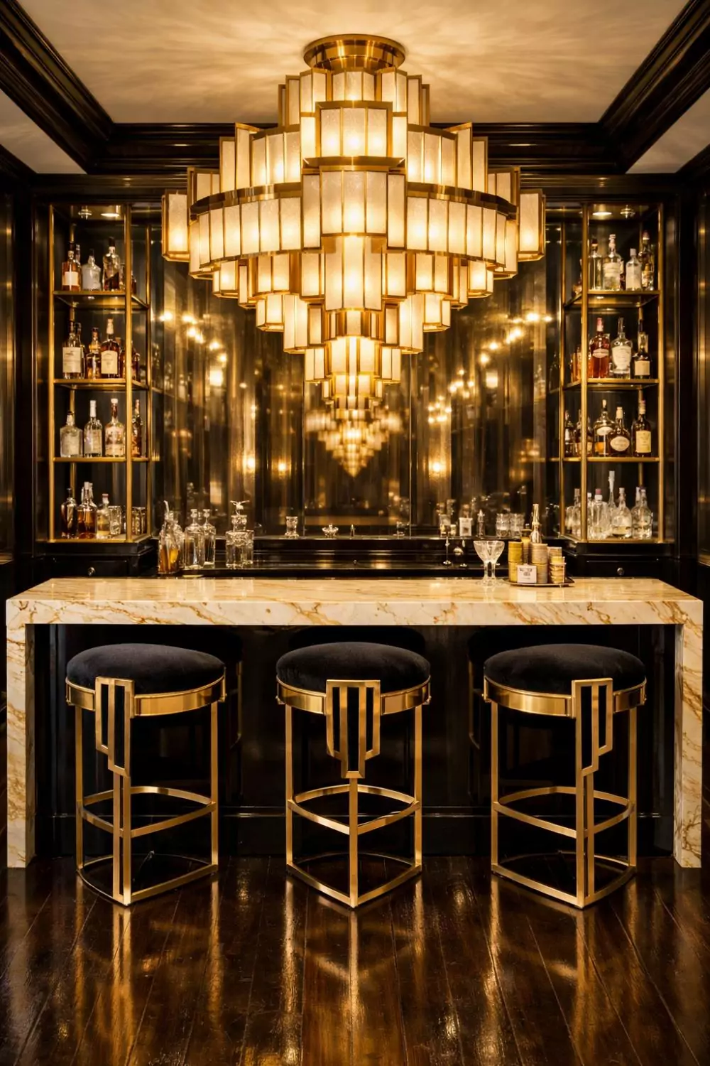 Art Deco Bar With Geometric Chandelier