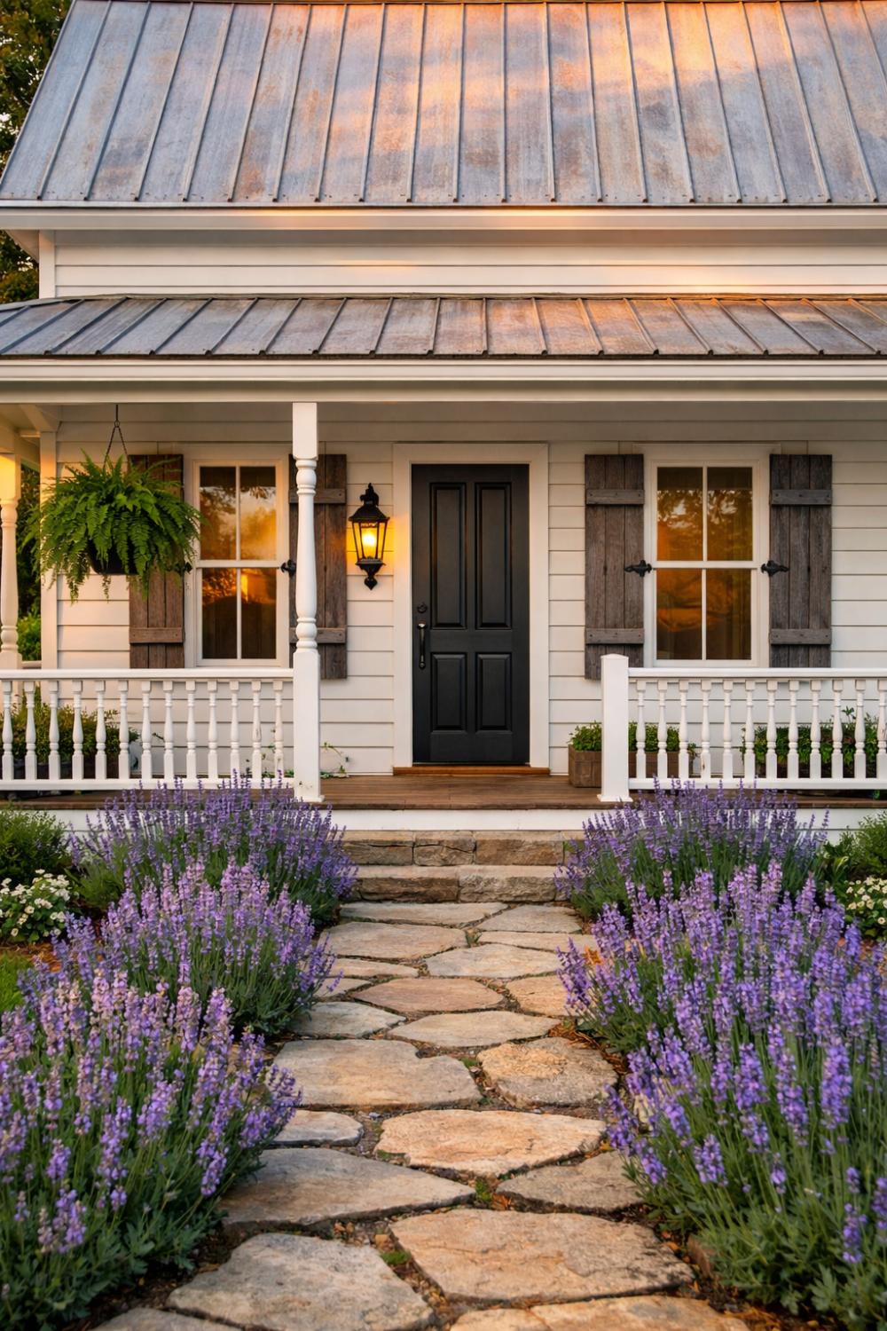 Board And Batten Shutters On A White Farmhouse
