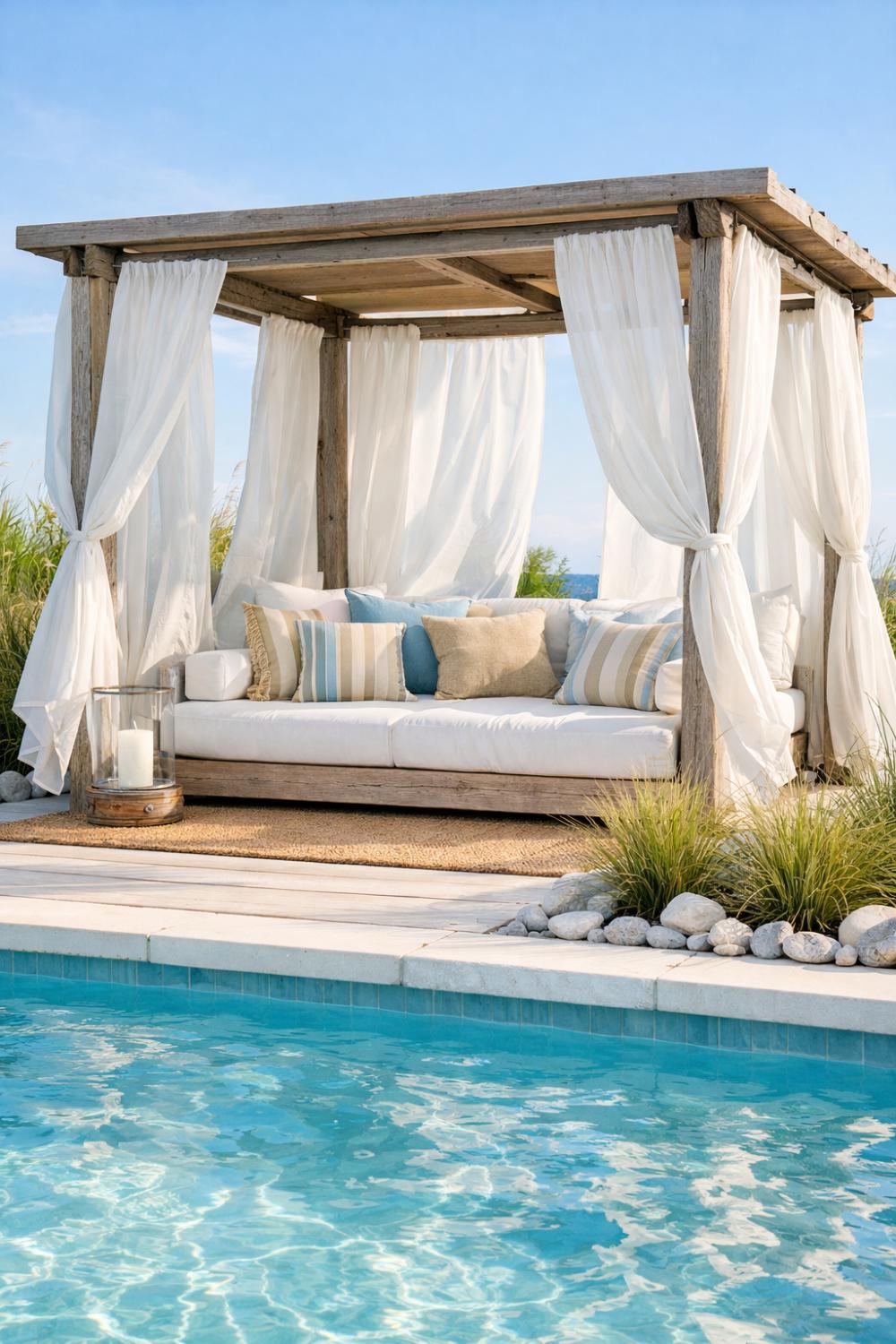 Coastal White Curtain Pool Cabana