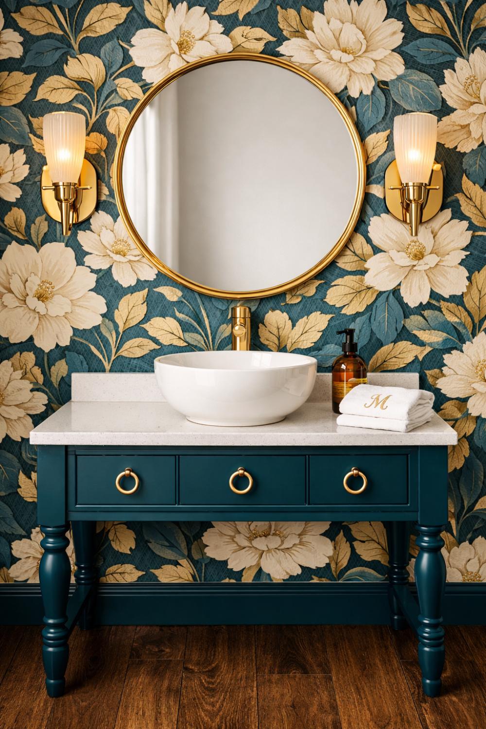 Deep Teal Painted Bathroom Vanity