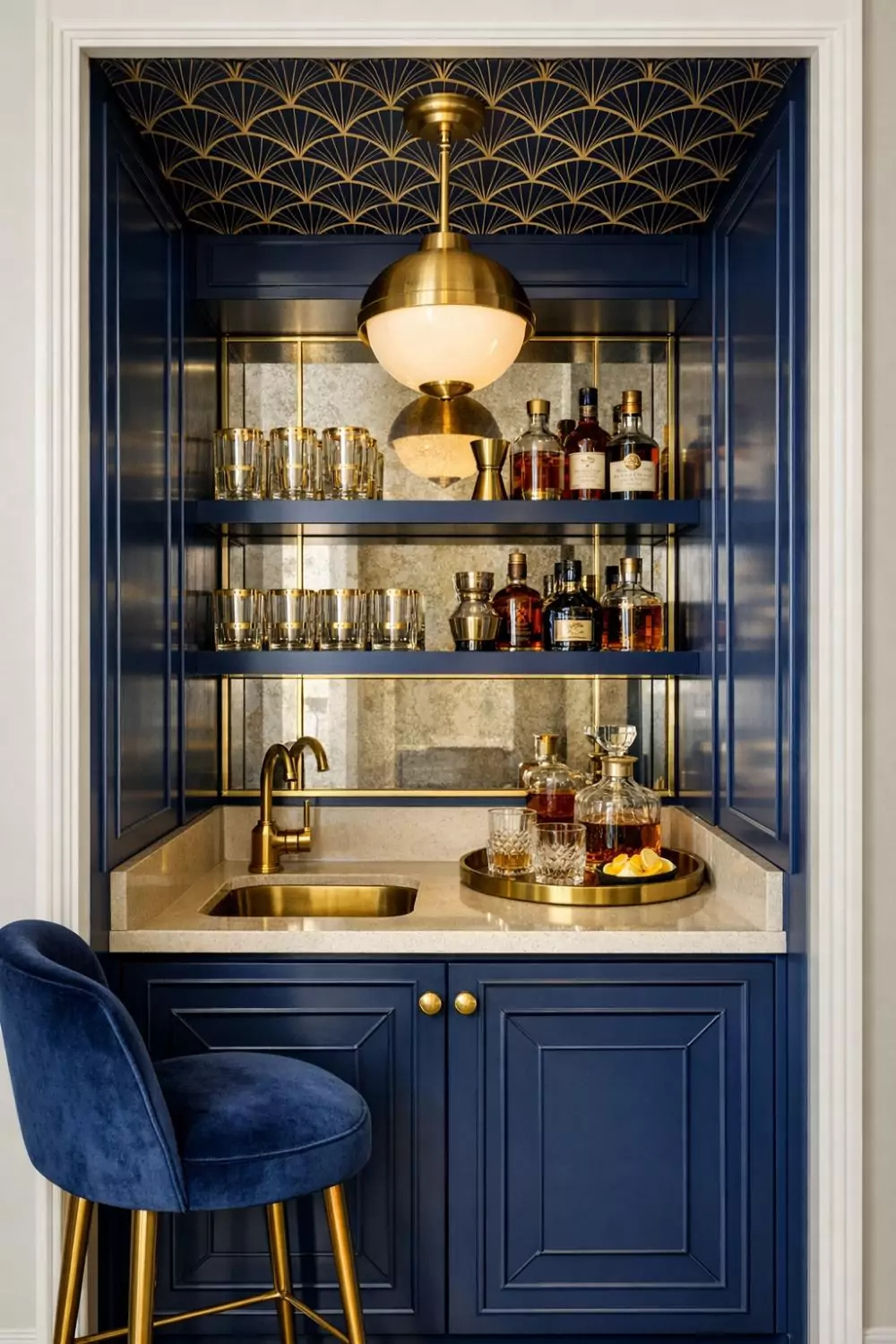 Gold And Navy Art Deco Bar Nook