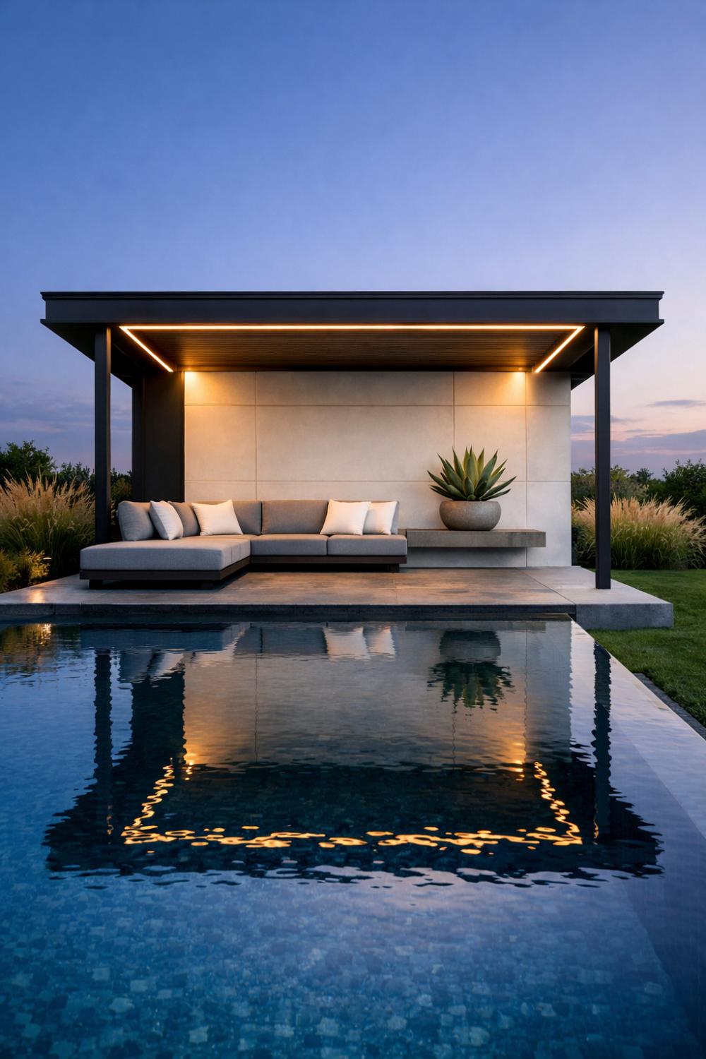 Modern Minimalist Pool Cabana With Flat Roof