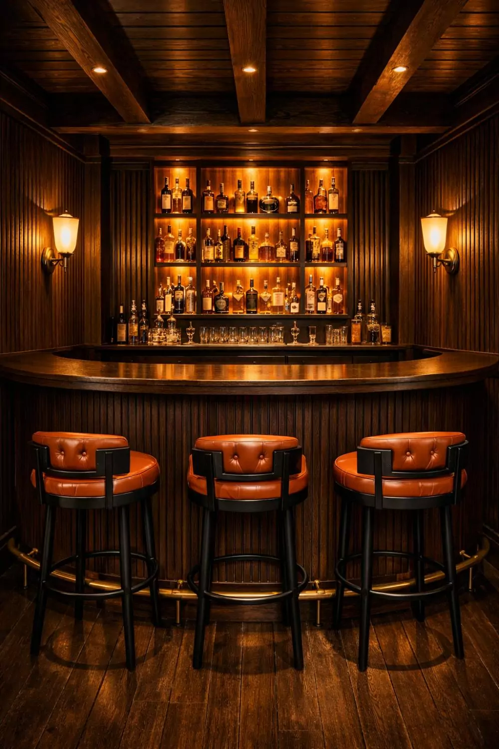 Moody Art Deco Speakeasy Basement Bar With Fluted Paneling