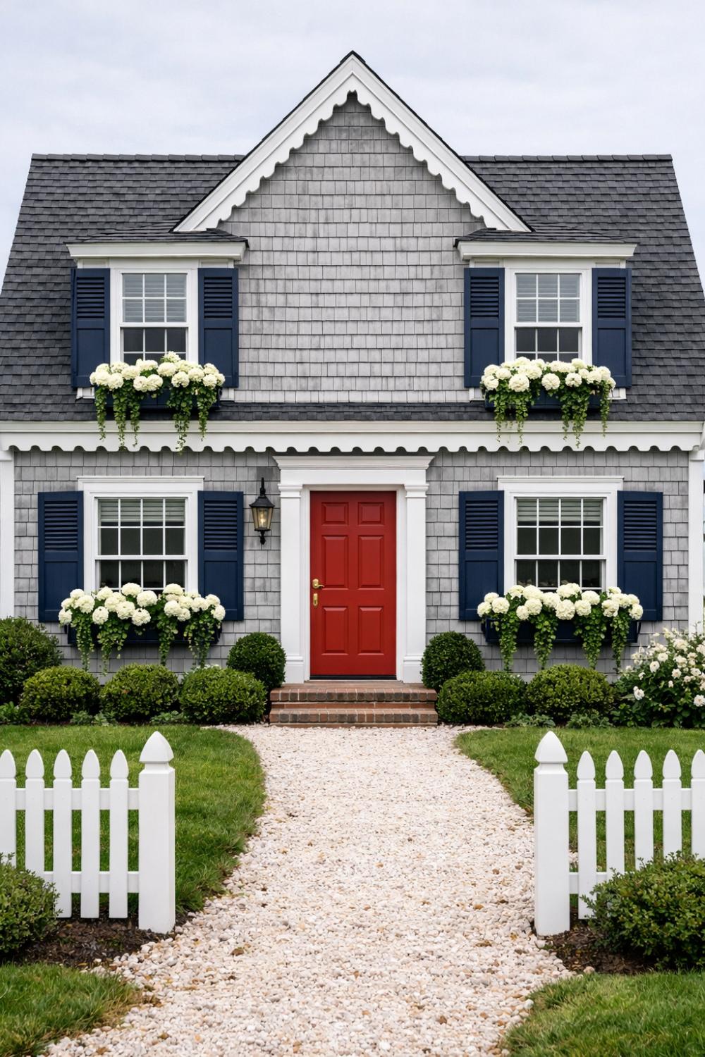 Navy Blue Combination Shutters On A Cape Cod Home