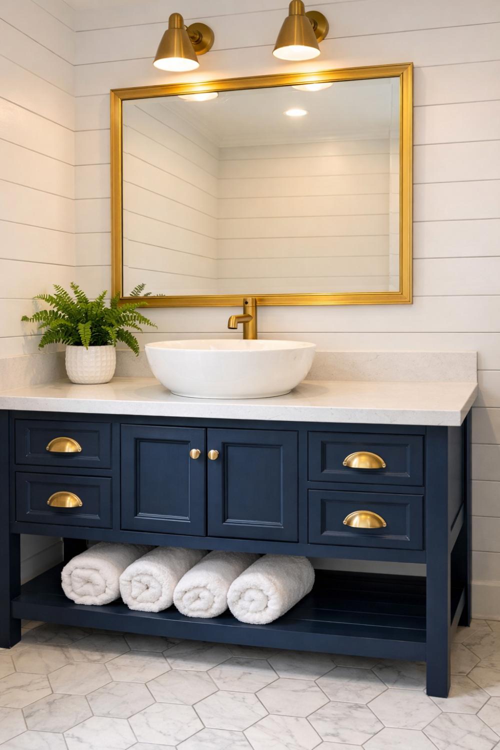 Navy Blue Painted Bathroom Vanity
