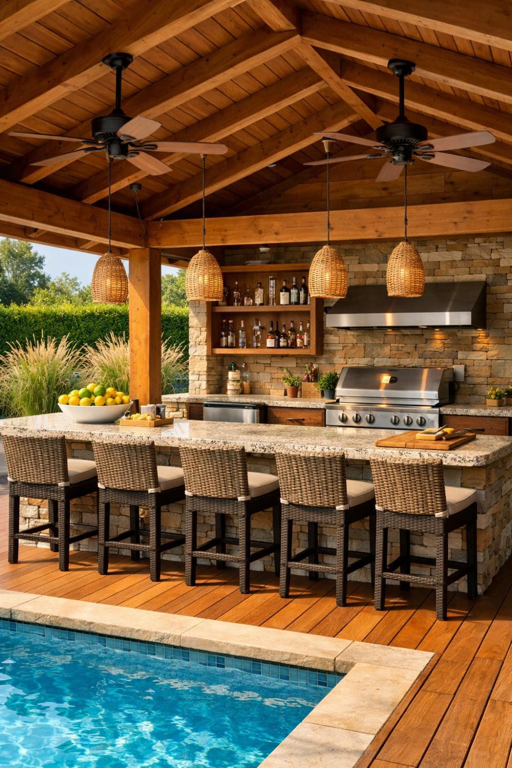 Pool Cabana With Built In Outdoor Kitchen And Bar