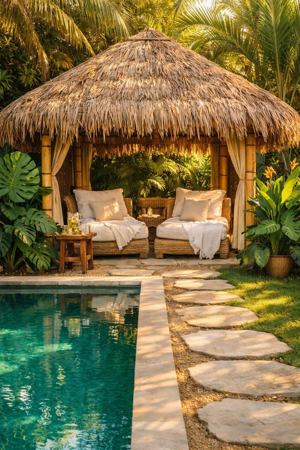 Tropical Thatched Roof Pool Cabana
