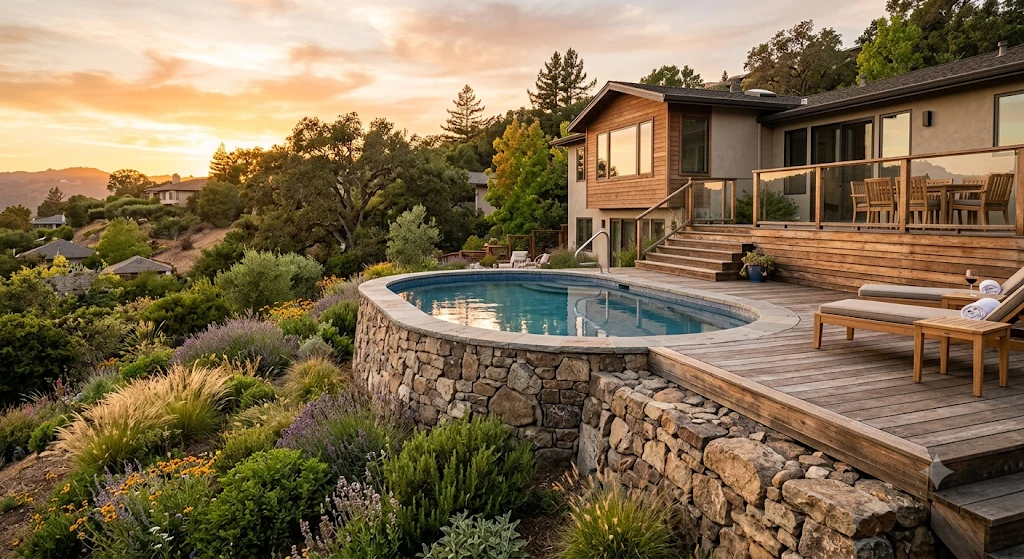 Semi Inground Pool For A Sloped Yard
