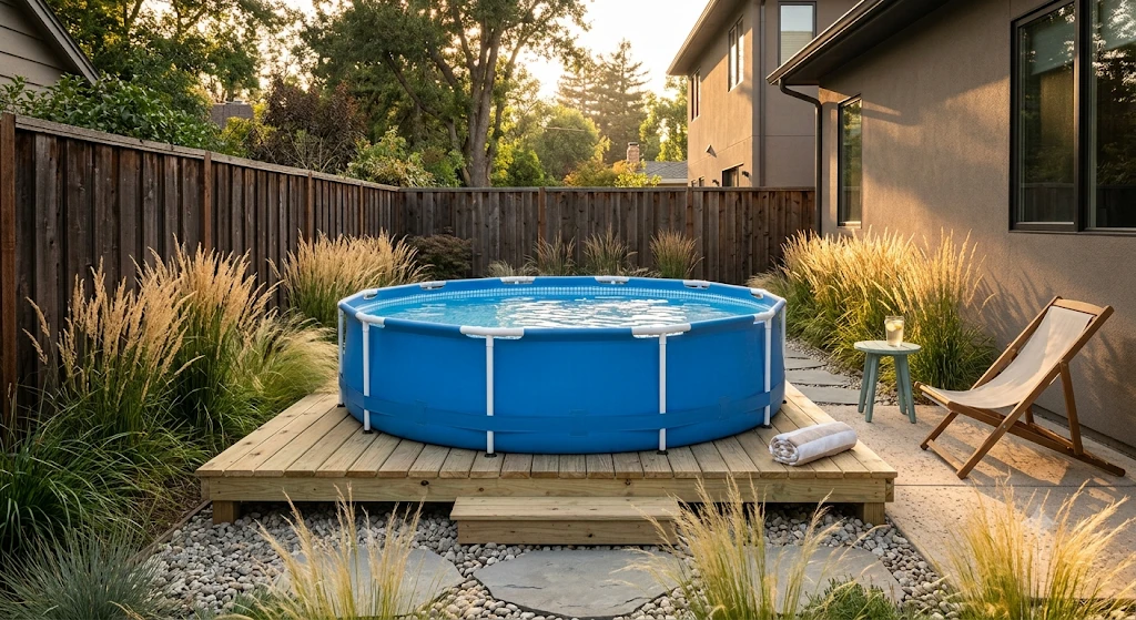 Soft Sided Inflatable Pool With A Simple Deck