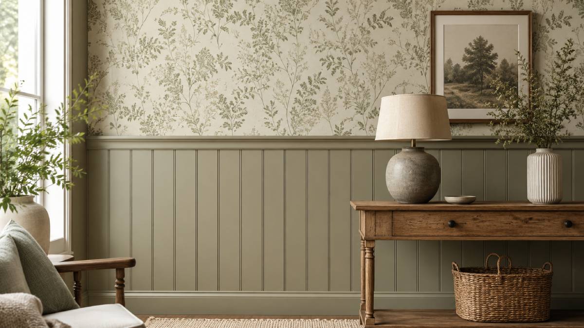 The Combination Wall Panels Below, Wallpaper Above